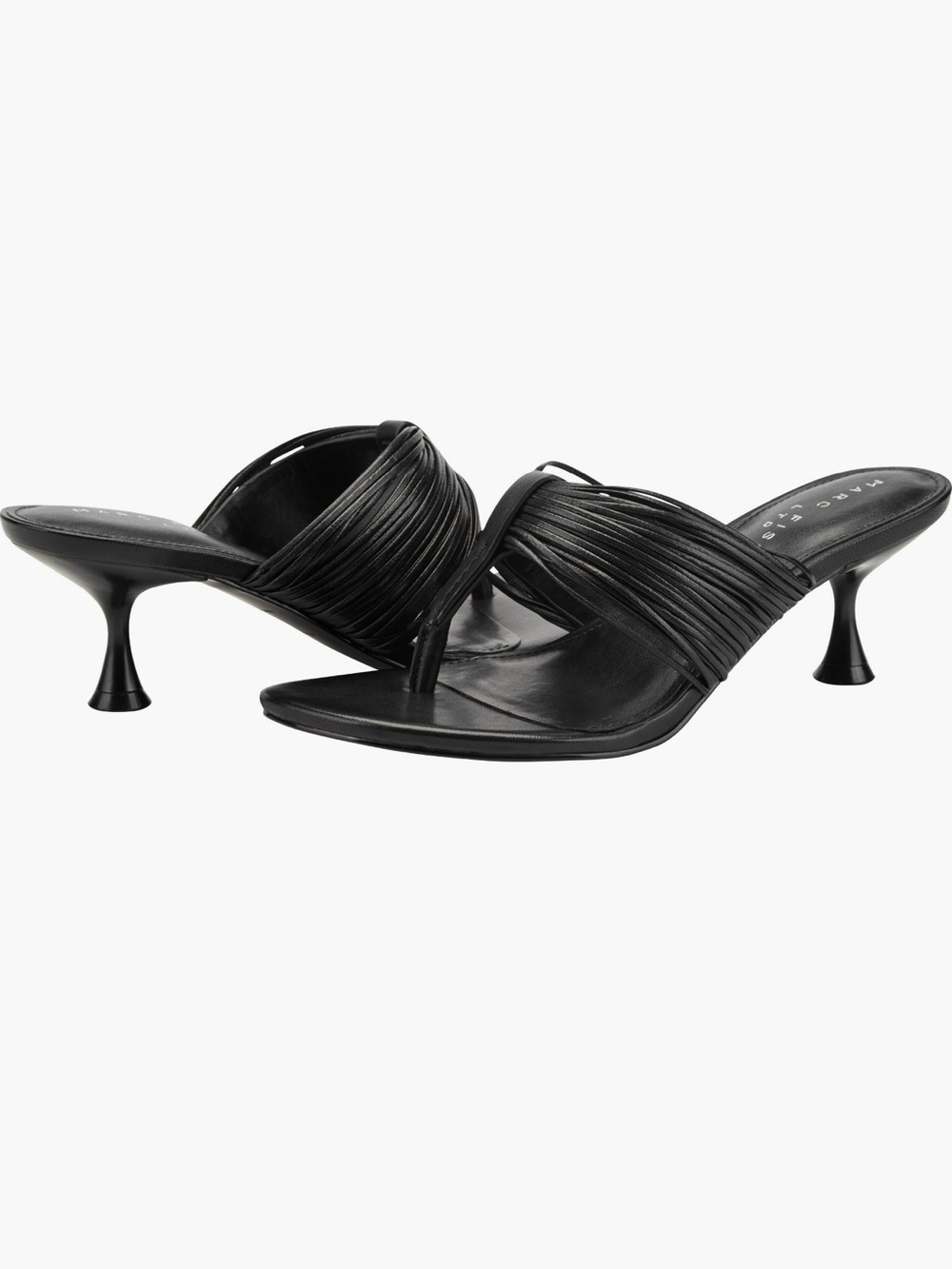 NEW-Marc Fisher Women's Pamilla Leather Thong Kitten Dress Heel Black Sandals 8M